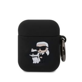 Juodas dėklas AirPods 1 / 2 "Karl Lagerfeld 3D Logo NFT Karl and Choupette Silicone AirPods"