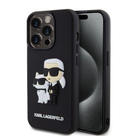 Juodas originalus dėklas Karl Lagerfeld 3D Rubber Karl and Choupette telefonui Apple iPhone 13 Pro
