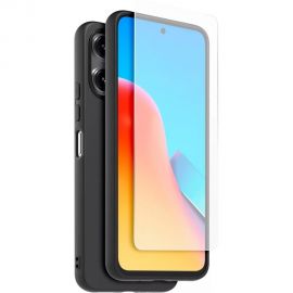 Juodas originalus dėklas + apsauginis stiklas Xiaomi Redmi 12 4G / 5G "TPU Cover + Tempered Glass"