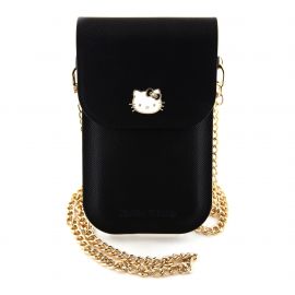 Juodas telefono krepšys Hello Kitty PU Metal Logo Leather Wallet Phone Bag