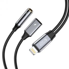 Juodas adapteris "TECH-PROTECT ULTRABOOST LIGHTNING TO MINI JACK 3.5MM & LIGHTNING"