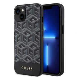Juodas originalus dėklas Guess PU G Cube MagSafe telefonui Apple iPhone 15
