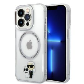 Skaidrus originalus dėklas Karl Lagerfeld MagSafe IML Karl and Choupette NFT telefonui Apple iPhone 15 Pro Max