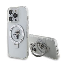 Baltas dėklas Karl Lagerfeld Ringstand Karl and Choupette MagSafe telefonui Apple iPhone 15 Pro Max