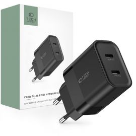 Juodas buitinis pakrovėjas "TECH-PROTECT C20W 2-PORT NETWORK CHARGER PD20W"