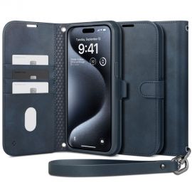 Mėlynas atverčiamas dėklas Apple Iphone 15 Pro "Spigen Wallet S"