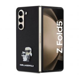 Juodas originalus atverčiamas dėklas Karl Lagerfeld PU Saffiano Karl and Choupette NFT telefonui Samsung Galaxy Z Fold 5