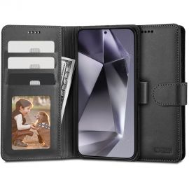 Juodas atverčiamas dėklas Samsung Galaxy S24 "Tech-Protect Wallet"