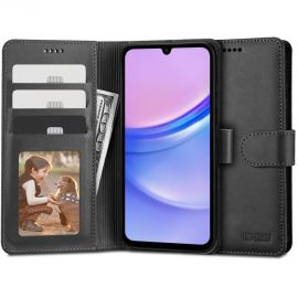 Juodas atverčiamas dėklas Samsung Galaxy A15 4G / 5G "Tech-Protect Wallet"