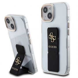 Juodas dėklas Guess PU Grip Stand 4G Metal Logo Apple Iphone 15