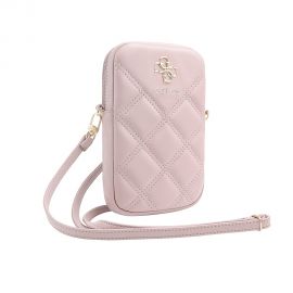 Rožinis telefono krepšys "Guess PU Quilted 4G Metal Logo Wallet Phone Bag Zipper"