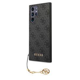 Pilkas originalus dėklas Guess 4G Charms telefonui Samsung Galaxy S24 Ultra