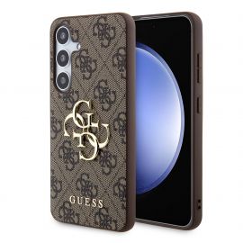 Rudas originalus dėklas Guess PU 4G Metal Logo telefonui Samsung Galaxy S24