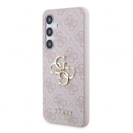 Rausvas originalus dėklas Guess PU 4G Metal Logo telefonui Samsung Galaxy S24
