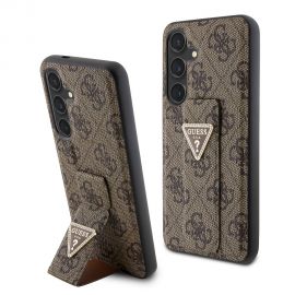 Rudas dėklas Guess PU Grip Stand 4G Strass Triangle Metal Logo telefonui Samsung Galaxy S24