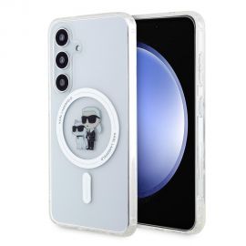 Skaidrus originalus dėklas Karl Lagerfeld IML Glitter Karl and Choupette MagSafe telefonui Samsung Galaxy S24