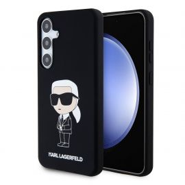Juodas originalus dėklas Karl Lagerfeld Liquid Silicone Ikonik NFT telefonui Samsung Galaxy S24 Plus