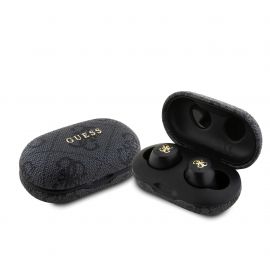 Juodos belaidės ausinės "Guess True Wireless 4G PU Metal Logo BT5.3 Stereo"