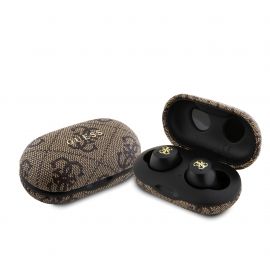 Rudos belaidės ausinės "Guess True Wireless 4G PU Metal Logo BT5.3 Stereo"