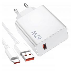Baltas buitiis pakrovėjas Xiaomi MDY-14-EW USB-A 67W Travel Charger + USB-C 6A laidas