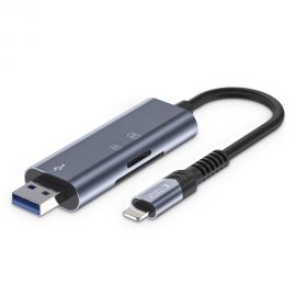 Pilkas atminties korteles skaitytuvas "Tech-Protect ULTRABOOST CARD READER SD & MICRO SD LIGHTNING & USB"