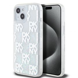 Skaidrus blizgantis dėklas telefonui Apple Iphone 15 "DKNY Liquid Glitter Checkered Pattern"