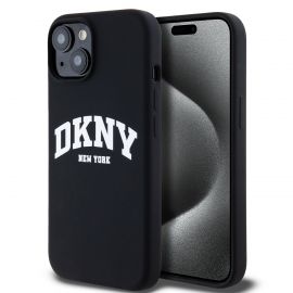 Juodas dėklas telefonui Apple Iphone 15 "DKNY Liquid Silicone Arch Logo MagSafe"