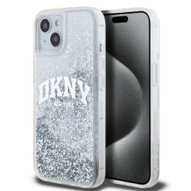 Skaidrus blizgantis dėklas telefonui Apple Iphone 15 "DKNY Liquid Glitter Arch Logo"