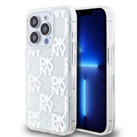 Skaidrus blizgantis dėklas telefonui Apple Iphone 15 Pro "DKNY Liquid Glitter Checkered Pattern"