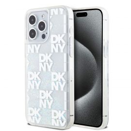 Skaidrus blizgantis dėklas telefonui Apple Iphone 15 Pro Max "DKNY Liquid Glitter Checkered Pattern"