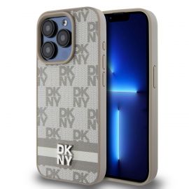 Beige dėklas telefonui Apple Iphone 15 Pro "DKNY PU Leather Checkered Pattern and Stripe"
