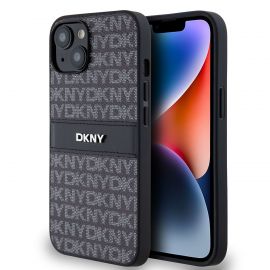 Juodas dėklas telefonui Apple Iphone 14 "DKNY PU Leather Repeat Pattern Tonal Stripe"