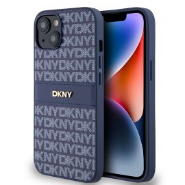 Mėlynas dėklas telefonui Apple Iphone 14 "DKNY PU Leather Repeat Pattern Tonal Stripe"