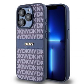 Mėlynas dėklas telefonui Apple Iphone 15 Pro Max "DKNY PU Leather Repeat Pattern Tonal Stripe"