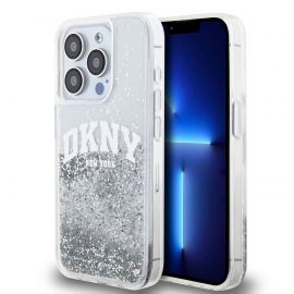 Skaidrus blizgantis dėklas telefonui Apple Iphone 15 Pro "DKNY Liquid Glitter Arch Logo"