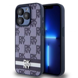 Mėlynas dėklas telefonui Apple Iphone 15 Pro Max "DKNY PU Leather Checkered Pattern and Stripe"