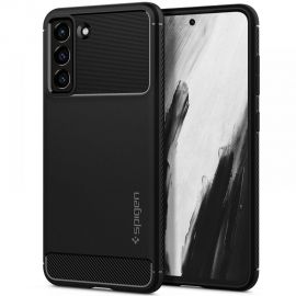 Juodas matinis dėklas Samsung Galaxy S21 FE "Spigen Rugged Armor"