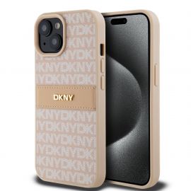 Rausvas dėklas telefonui Apple Iphone 15 "DKNY PU Leather Repeat Pattern Tonal Stripe"