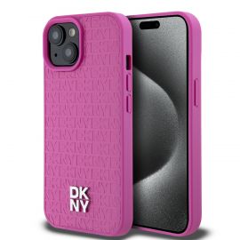 Rožinis dėklas telefonui Apple Iphone 15 "DKNY PU Leather Repeat Pattern Stack Logo Magsafe"