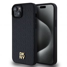Juodas dėklas telefonui Apple Iphone 15 Plus "DKNY PU Leather Repeat Pattern Stack Logo Magsafe"