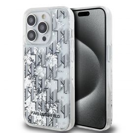 Baltas dėklas Karl Lagerfeld Liquid Glitter Monogram Gradient telefonui Apple iPhone 14 Pro Max