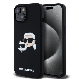 Juodas dėklas Karl Lagerfeld Liquid Silicone Double Heads MagSafe telefonui Apple iPhone 15