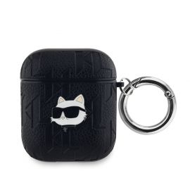 Juodas dėklas AirPods 1 / 2 "Karl Lagerfeld PU Embossed Choupette Head"
