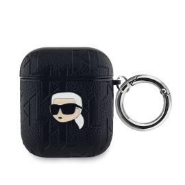 Juodas dėklas AirPods 1 / 2 "Karl Lagerfeld PU Embossed Karl Head"