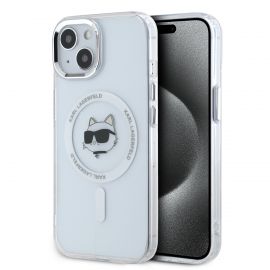 Skaidrus dėklas telefonui Apple Iphone 15 "Karl Lagerfeld IML Choupette Head Metal Frame MagSafe"