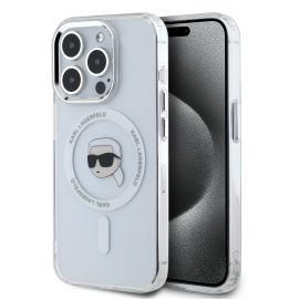 Skaidrus dėklas telefonui Apple Iphone 15 Pro Max "Karl Lagerfeld IML Choupette Head Metal Frame MagSafe"