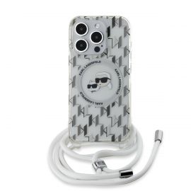 Skaidrus dėklas Karl Lagerfeld IML Monogram Crossbody K&CH Heads MagSafe telefonui Apple iPhone 15 Pro Max