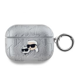 Sidabrinis dėklas AirPods Pro "Karl Lagerfeld PU Embossed Karl and Choupette Heads"