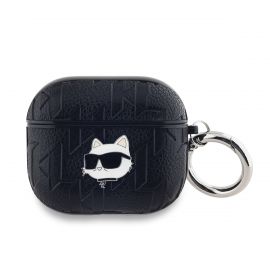 Juodas dėklas AirPods 3"Karl Lagerfeld PU Embossed Karl and Choupette Heads"