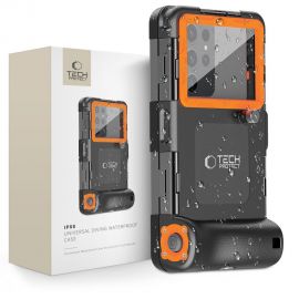 Juodas-oranžinis dėklas atsparus vandeniui "TECH-PROTECT IPX8 UNIVERSAL DIVING WATERPROOF"